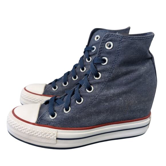 Converse 2014 Platform Plus Hidden Wedge Blue Sparkle High Top Sneaker 7 RARE - Picture 5 of 10